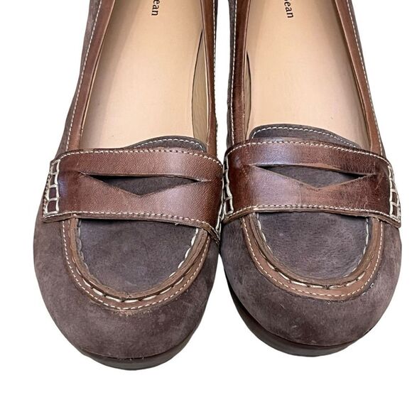 L.L. Bean Made/Brazil 9M Shoes Brown Suede Leather Wedge Penny Loafers Slip On - Picture 5 of 11